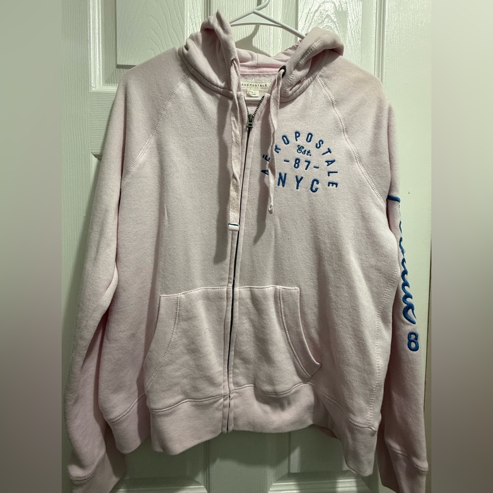 Aeropostale Light Pink Hoodie with Blue Accents